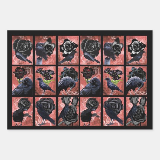 Zwarte rozen ravens en kraaikraakkraakbeen inpakpapier vel (Voorkant)