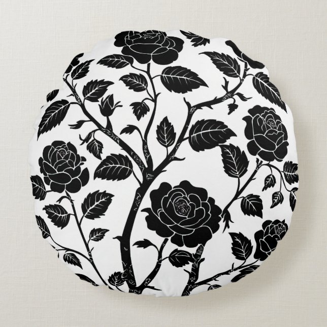 Zwarte Rozen Rond Kussen (Voorkant)