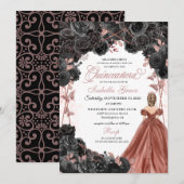 Zwarte Rozen Roze Butterfly Glitter Quinceañera Kaart (Voorkant / Achterkant)