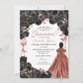 Zwarte Rozen Roze Butterfly Glitter Quinceañera Kaart (Voorkant)