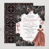 Zwarte Rozen Roze Butterfly Glitter Quinceañera Kaart (Voorkant / Achterkant)