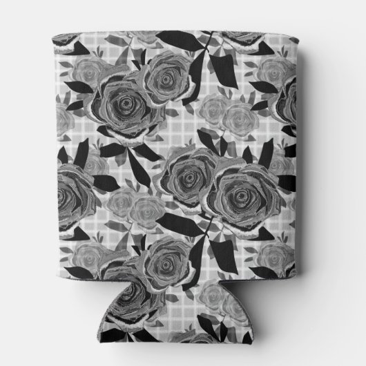 Zwarte rozen, rozen, zwart en grijs blikjeskoeler (Achterkant)