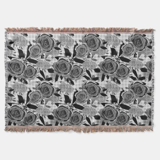 Zwarte rozen, rozen, zwart en grijs deken (Voorkant)