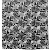 Zwarte rozen, rozen, zwart en grijs douchegordijn (Voorkant)