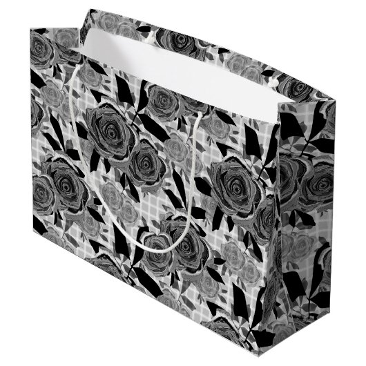 Zwarte rozen, rozen, zwart en grijs groot cadeauzakje (Achterkant Gekanteld)