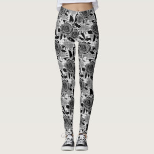 Zwarte rozen, rozen, zwart en grijs leggings