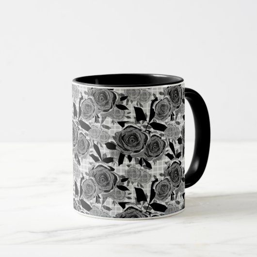 Zwarte rozen, rozen, zwart en grijs mok (Voorkant rechts)