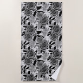 Zwarte rozen, rozen, zwart en grijs strandlaken (Voorkant)