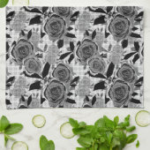 Zwarte rozen, rozen, zwart en grijs theedoek (Gevouwen)