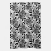 Zwarte rozen, rozen, zwart en grijs theedoek (Verticaal)
