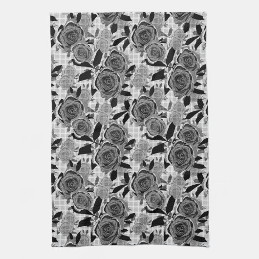 Zwarte rozen, rozen, zwart en grijs theedoek (Verticaal)