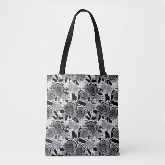 Zwarte rozen, rozen, zwart en grijs tote bag (Voorkant)