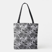 Zwarte rozen, rozen, zwart en grijs tote bag (Achterkant)