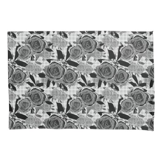 Zwarte rozen, rozen, zwart en grijs, zwart patroon kussensloop (Voorkant)