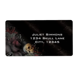 Zwarte Rozen + Schedel Gotische Goth Fantasie Magi Etiket