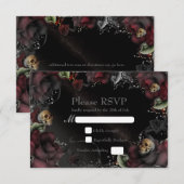 Zwarte Rozen & Schedels Gotische bruiloft RSVP Kaa Kaartje (Voorkant / Achterkant)