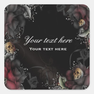 Zwarte Rozen + Schedels Gotische Sticker Label