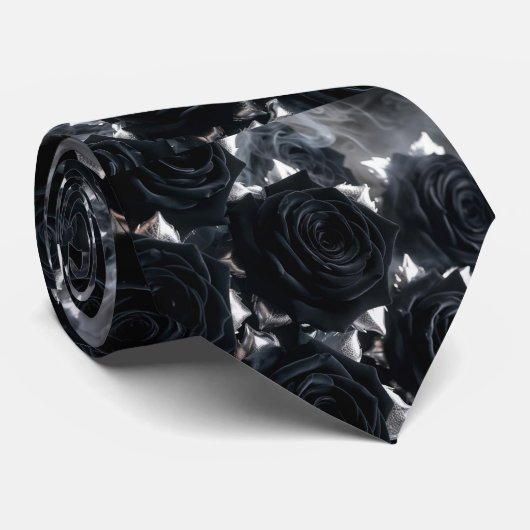 Zwarte Rozen Stropdas (Opgerold)