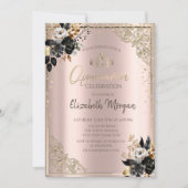 Zwarte Rozen, Tiara, Diamonds Roos Gold Quinceañer Kaart (Voorkant)