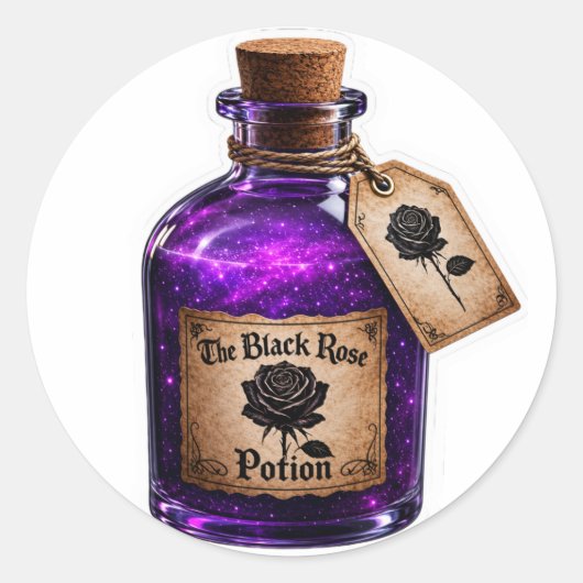 Zwarte Rozen Toverdrank Gothic Heks Fles Sticker (Voorkant)