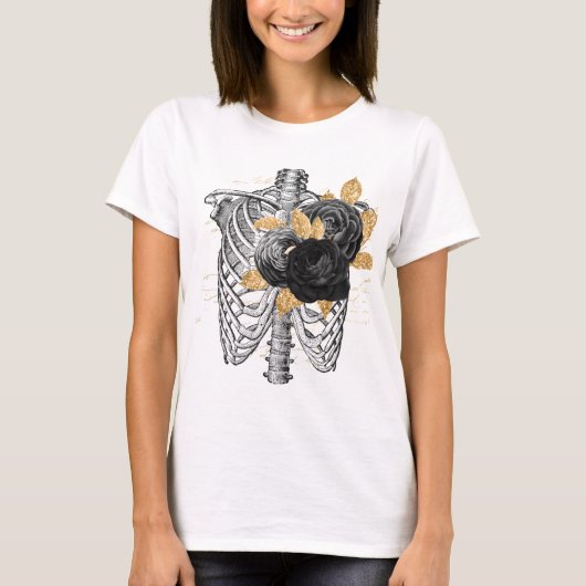 zwarte rozen van de soort Torso en kunstbladgoud T-shirt (Voorkant)