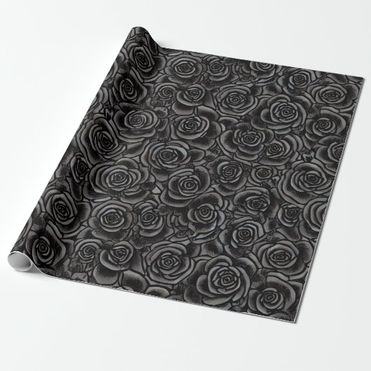 Zwarte Rozen Whimsigoth donker bloemmotief gotisch Cadeaupapier (Uitgerold)