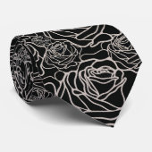 Zwarte Rozen Zwart en Wit Motief Stropdas (Opgerold)