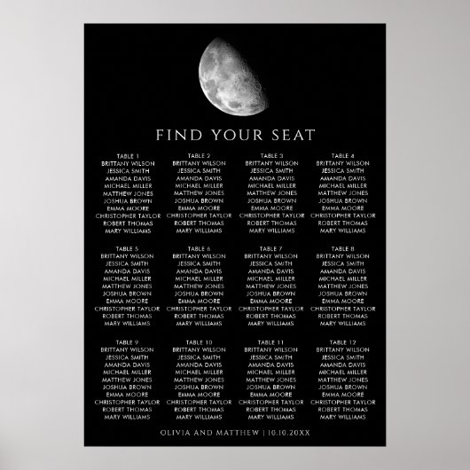 Zwarte ruimte en nacht maan bruiloft zitgrafiek poster (Voorkant)