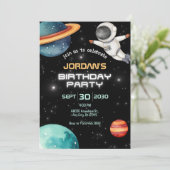 Zwarte ruimteplaneet astronaut verjaardag kaart (Staand voorkant)