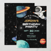 Zwarte ruimteplaneet astronaut verjaardag kaart (Voorkant / Achterkant)