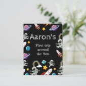 Zwarte Ruimtevaarder Eerste Verjaardagsfeestje Briefkaart (Staand voorkant)