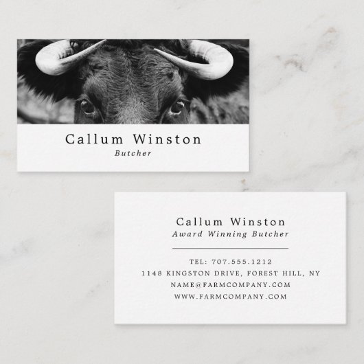 Zwarte runderen, boer en slager visitekaartje (Voorkant / Achterkant)