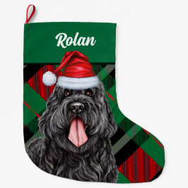 Zwarte Russische Terriër Holiday Plaid Dog's Name Grote Kerstsok