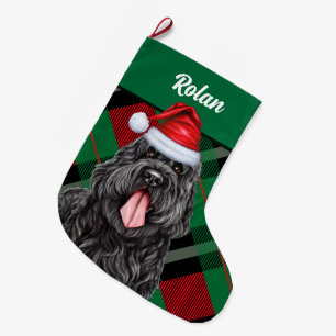 Zwarte Russische Terriër Holiday Plaid Dog's Name Grote Kerstsok