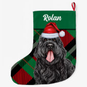Zwarte Russische Terriër Holiday Plaid Dog's Name Grote Kerstsok (Achterkant)
