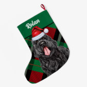 Zwarte Russische Terriër Holiday Plaid Dog's Name Grote Kerstsok (Achterkant (Hangend))