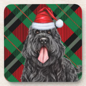 Zwarte Russische Terriër Hond Vakantie Groen Plaid Bier Onderzetter (Voorkant)