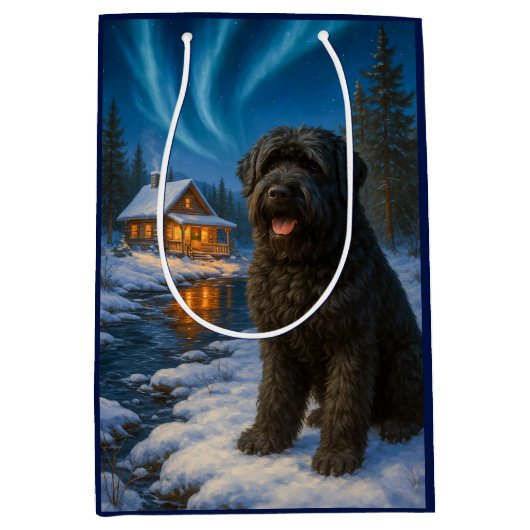 Zwarte Russische Terriër Kerstkaart Medium Cadeauzakje (Voorkant)