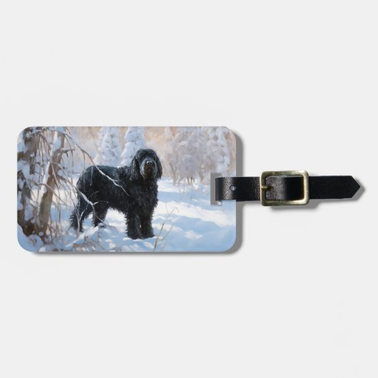 Zwarte Russische terriër laat het sneeuwen Kerstmi Bagagelabel (Voorkant horizontaal)