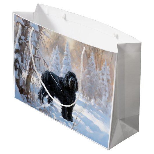 Zwarte Russische terriër laat het sneeuwen Kerstmi Groot Cadeauzakje (Achterkant Gekanteld)