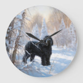 Zwarte Russische terriër laat het sneeuwen Kerstmi Grote Klok (Voorkant)