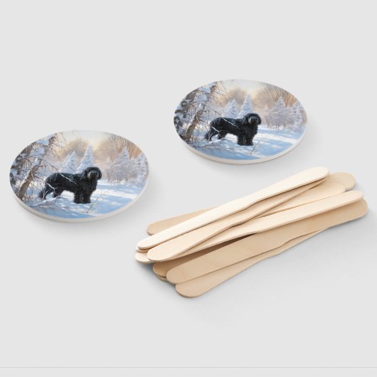 Zwarte Russische terriër laat het sneeuwen Kerstmi Handwaaier (Niet-gemonteerd)