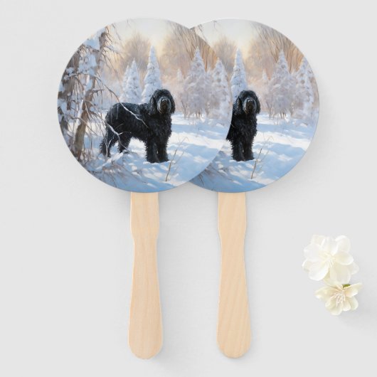 Zwarte Russische terriër laat het sneeuwen Kerstmi Handwaaier (Voorkant en achterkant)