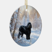 Zwarte Russische terriër laat het sneeuwen Kerstmi Keramisch Ornament (Rechts)