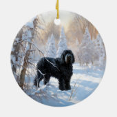 Zwarte Russische terriër laat het sneeuwen Kerstmi Keramisch Ornament (Achterkant)