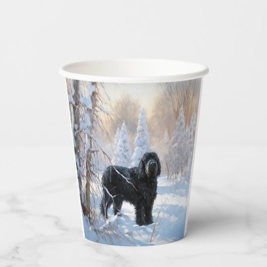 Zwarte Russische terriër laat het sneeuwen Kerstmi Papieren Bekers (Achterkant)