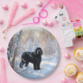 Zwarte Russische terriër laat het sneeuwen Kerstmi Papieren Bordje (Feest)