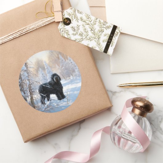 Zwarte Russische terriër laat het sneeuwen Kerstmi Ronde Sticker (Geschenken)