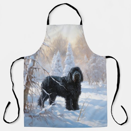 Zwarte Russische terriër laat het sneeuwen Kerstmi Schort (Voorkant)