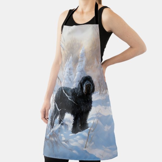 Zwarte Russische terriër laat het sneeuwen Kerstmi Schort (Insitu)